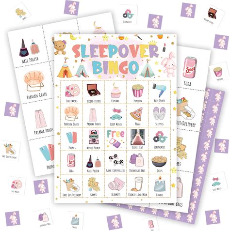 MVZX Sleepover Party Bingo Game, Slumber Bingo Cards For Adults, Pajama Party Games For Family Friends Large Group, Indoor Outdoor Home Activities Spa