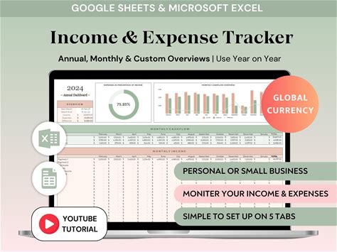 Income And Expense Tracker Excel Spreadsheet Google Sheets Small Business Expenses Personal Finance Budget Planner Bookkeeping Spreadsheet