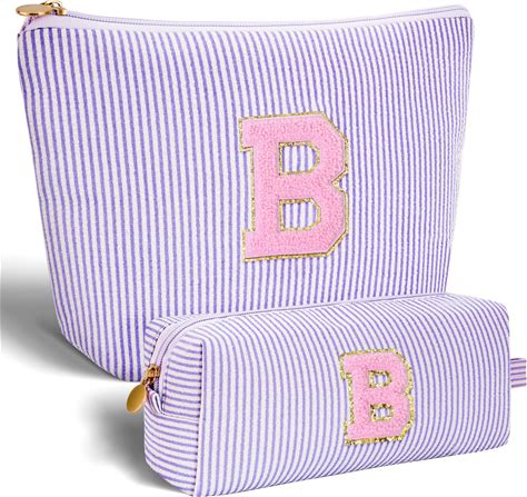 Btffitting Bridesmaid Gifts Wedding Day - Bridal Shower Gifts,Maid Of Honor Gifts,Initials Makeup Bag Set Cosmetic Bag - Lavender,B