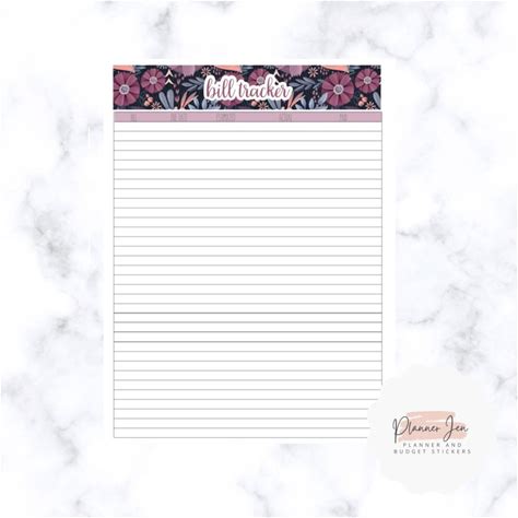 Monthly Bill Tracker Printable, Budget Draft Worksheet, Digital Download, PDF, Pink And Purple Floral, September EC Colors
