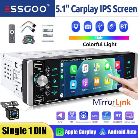 ESSGOO 5"" Single DIN Appple Carplay Android Auto Car Stereo IPS Screen Radio CAM