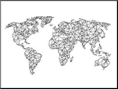 Mounted Art Print: Naxart's World Wire Map 2, 9x12in.