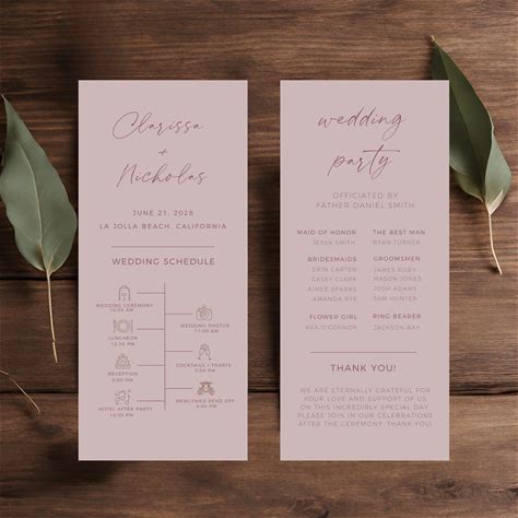 Blush Pink Wedding Program, Fully Editable Template, Itinerary And Order Of Events, Pink Ceremony Schedule, Light Pink Wedding Day Timeline