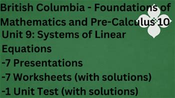BC - Math 10 - Unit 9: Systems Of Linear Equations