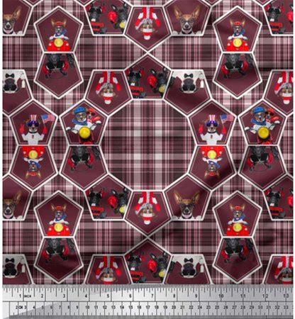 Soimoi Modal Satin Fabric Check,Geometric & Dogs Patchwork Print Fabric By Yard 42 Inch Wide