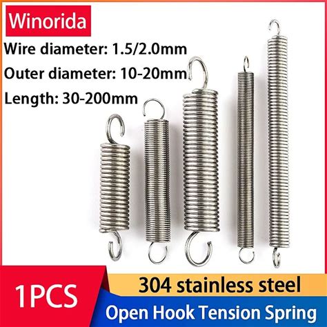 1Pcs Wire Diameter 1.5mm 2.0mm 304 Stainless Steel Open Hook Tension Spring Hook Spring Extension