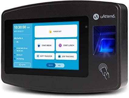 Uattend Cloudconnected Touchscreen Time Clock With Finger Scan Rfid And Pin Punching In One Jr2000, Black