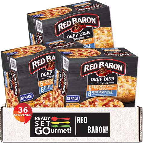 Red Baron Singles Deep Dish Pizza Variety Pack - Four Cheese Pizzas And Pepperoni Pizzas - 3 Pack (6 Cheese, 6 Pepperoni Each Box) - Ready Set Gourmet