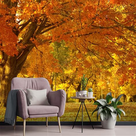 Orange Autumn Scene Woodland Wallpaper