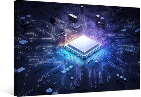 1 Panel Canvas Wall Art Computer Chip Wall Art For Living Room CPU Concept Wall Decorations Electronic PC Abstract Home Decor Modern Artwork For Home