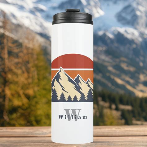 Sunset Forest Drawing Beautiful Monogram Hiker Thermal Tumbler