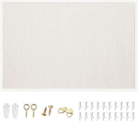 OWLKELA 24'' X 36'' Linen Bulletin Board, White Framed Corkboard, White Oak Frame Linen Cork Board, Vision Board And Decorative Hanging Pin Board