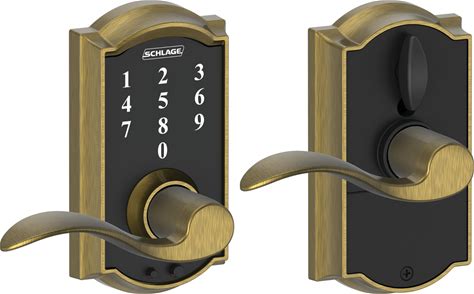 Schlage Touch Electronic Lock, Lever Handle, Camelot Trim, Antique Brass | Keyless Entry Door Lock, Electronic Touchscreen Keypad Lock, 100% Keyless,
