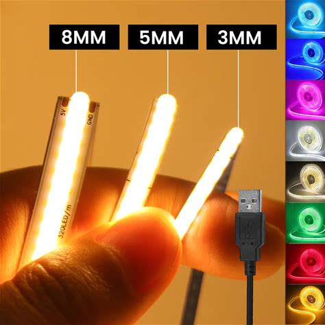 Ultraslim USB 5 V COB LED Strip Light Multi Colour Flexible Ribbon For TV Back Light & Home Decor Natural White Width 5mm 2m