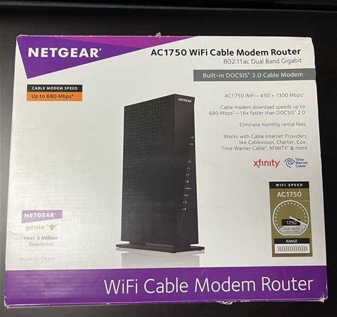 Netgear AC1750 Dual-Band Wifi Docsis 3.0 Modem/Router C6300-100NAS W/ Box Manual. NETGEAR. Black. Modem-Router Combos. 0606449096231.