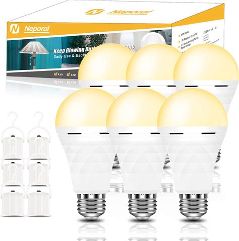 Neporal A19 Rechargeable Light Bulbs, Socket Rechargeable Emergency Light Bulb For Power Failure, 1200Mah Battery Backup Light Bulbs For Home,
