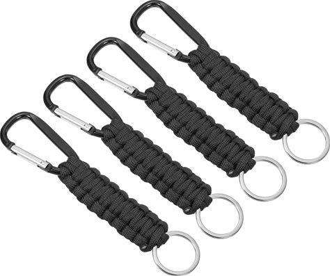 PATIKIL Paracord Keychains, 4 Pcs Braided Paracord Keychain Clip Paracord Lanyard With D Hook Clip For Outdoor Camping Hiking, Black