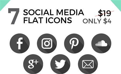 7 Social Media Flat Icons/ Buttons By Wild Icon | Creative Market