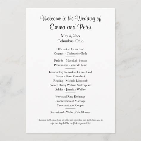 Card/Downloadable Simple One-Sided Wedding Program