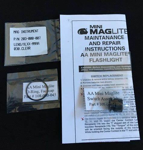 Authentic ""AA"" Mini Maglite Repair Switch Assembly 108-000-211 And Lens Combo