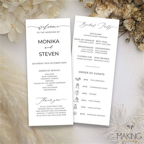Minimalist Wedding Program Template, Slim Order Of Service, Printable Long Ceremony, DIY Program Card, Church, 4X8 Instant Download MN04