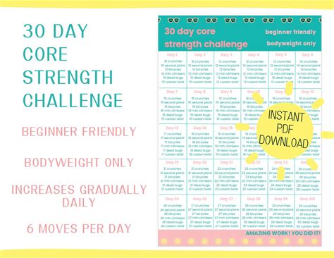 30 Day Beginner Ab Challenge: Core Strength Workout (PDF Download