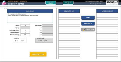 Random Number Generator: Excel Template, Shuffle & Sort