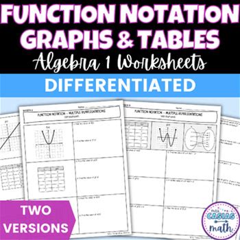 Function Notation With Graphs And Tables Differentiated Worksheets Algebra 1