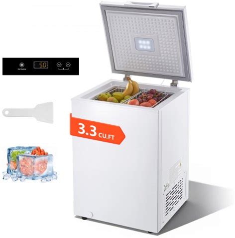 VEVOR Chest Freezer, 3.3 Cu.Ft Compact Deep Freezer, Free Standing Top Open Door Chest Freezers With 2 Removable Baskets & Adjustable Thermostat -