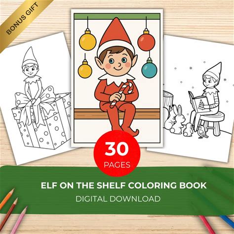 Elf On The Shelf Coloring Book - 30 Fun Christmas Elf Colouring Pages For Kids | Printable Xmas Activities | Holiday Elf Drawing Sheets PDF