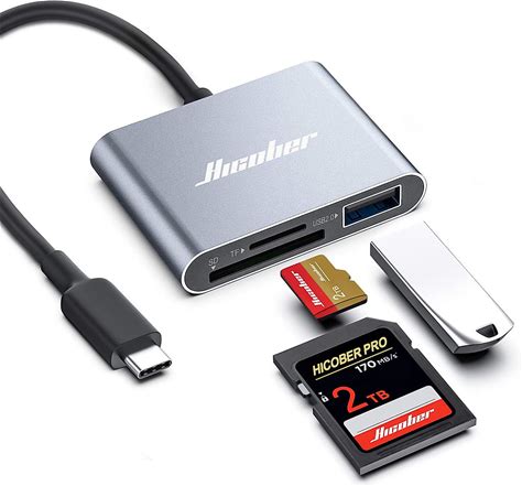 Hicober USB C To SD, Micro SD Memory Card Reader, Type C To SD Card Reader Adapter 2TB Capacity For Macbook Camera Android Windows Linux And Other Type C Device-Space Grey