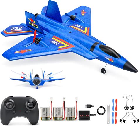 ANTSIR Remote Control Plane F-22 Raptor, 2.4Ghz Durable Foam Rc Airplane With Smart Gyro/LED Lights/3 Rechargeable Batteries, RC Jet Glider Toy Gift