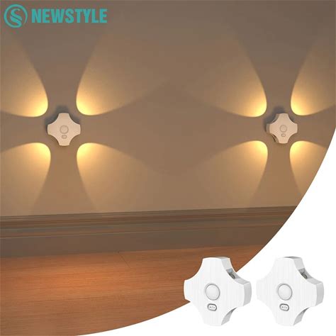 No Wiring 4-Beam Motion Sensor Wall Lamp USB Rechargeable LED Night Light Dimmable For Stairs