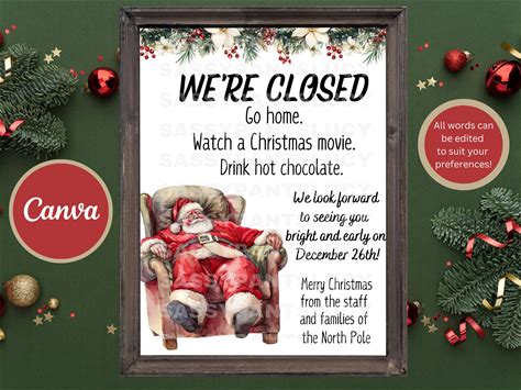 Editable Closed For Christmas Sign: Business Holiday Decor (8.5 X 11) (Digital Download)