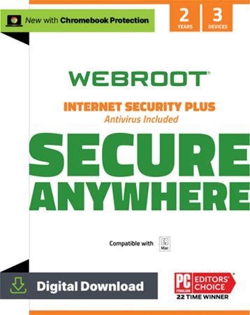 Webroot Internet Security Plus With Antivirus Protection - 2020 Software / 3 Device / 2 Year Subscription / Mac (Digital Download)