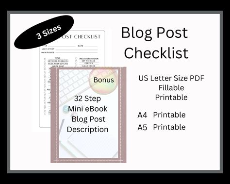 Start A Blog, Blog Post Template, Blog Content Worksheet, Printable, Blog Template For Wordpress, Fillable, Checklist For Blog Post