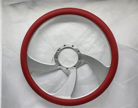 Custom Brushed Steering Wheel With Horn Button, Adapter, AND RED Leather Grip. Red. Steering Wheels & Horn Buttons.