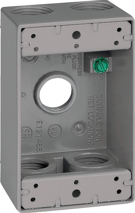 SIGMA ENGINEERED SOLUTIONS 14253-5 Metal Electrical Outlet Box, Weatherproof, Easy Mount Plug And Receptacle Protector, Gray, (5) 3/4-Inch Holes, 1