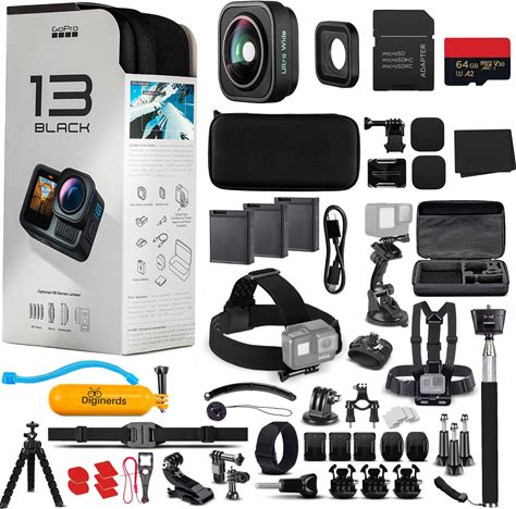 Gopro - HERO13 (Black) Ultra Wide Edition - Action Camera + 64GB Card, 50 Piece Accessory Kit And 2 Batteries - Black