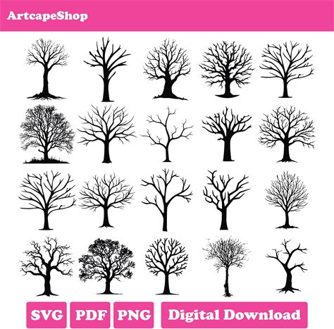 Bare Tree Svg Bundle, Leafless Tree Svg, Rustic Tree Svg, Tree Vector, Leafless Fall Trees Clipart, Bare Tree Silhouette, Forest Tree Svg