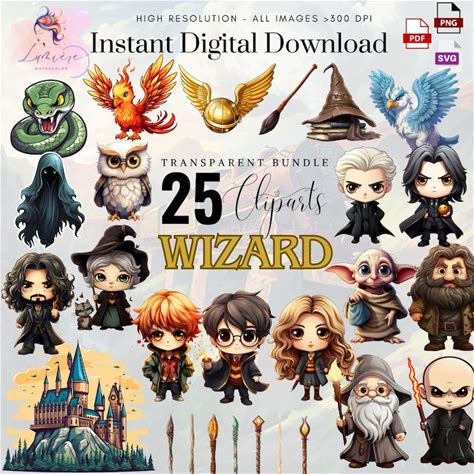 Magic Wizardry Characters Clipart Bundle Set Of 25 High Quality Png Svg Pdf Digital Clipart Instant Download Stickers & Decal