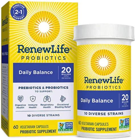 Renew Life Daily Balance 20 Billion Prebiotics & Probiotics (60 Vegan Capsules)