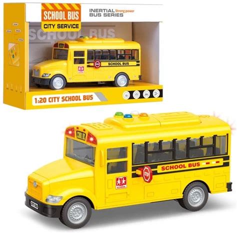 Kids Friction Inertial 1:20 Scale Music Light City Bus Toys School Bus Electric Toy Car