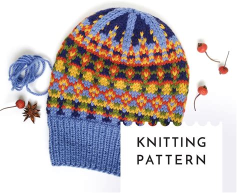 Fair Isle Hat Knitting Pattern PDF -- Nordic Style Beanie Design For Aran Yarn