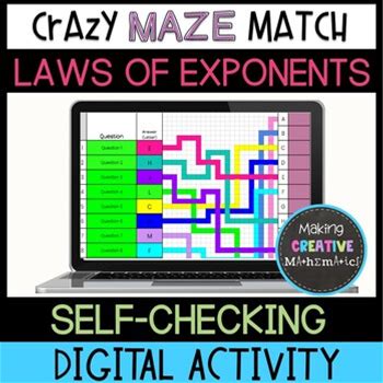 Exponent Rules Digital Self-Checking Maze Activity Algebra Laws Of Exponents