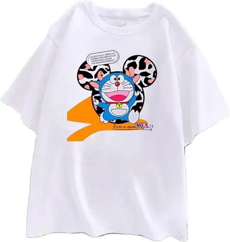 Designer Fashion Trend 2025 Shopee Robot Doraemon Round Neck Printed White T-Shirt Short Sleeved Women's Clothing