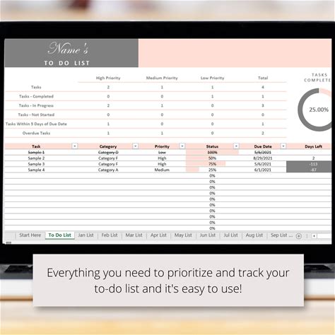 To Do List Excel Spreadsheet Template | Track Your Tasks With This To-Do List And Improve Your Productivity | Digital Download