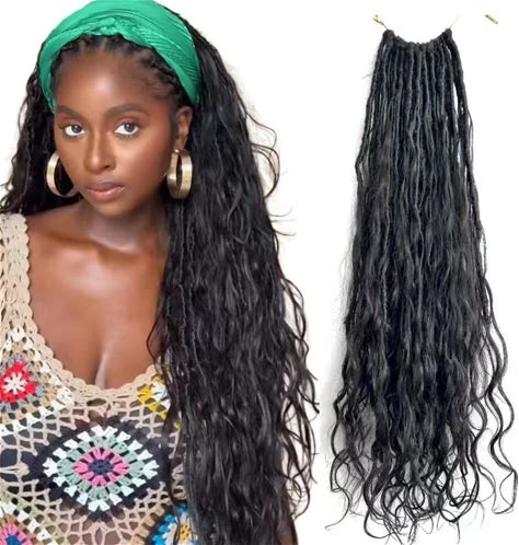 Francesca Hair Pre-Looped Crochet Boho Faux Locs With Human Hair Body Wave Ends Boho Hair Braids Goddess Dreadlocks Hair For Black Women Natural Color