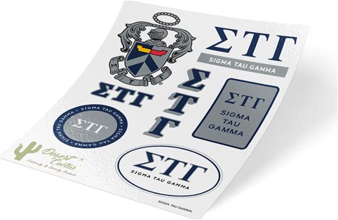 Sigma Tau Gamma Fraternity Traditional Crest And Letter Sticker Decal Laptop Water Bottle Car (Sheet)