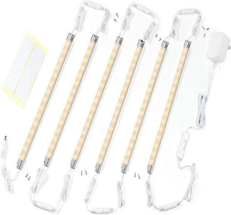 Premium LED Light Strips Kit: 6 X 12 Linkable Bars + Rocker Switch For Warm White Ambient Lighting In Cabinets Closets Shelf Display Case Showcase Lig
